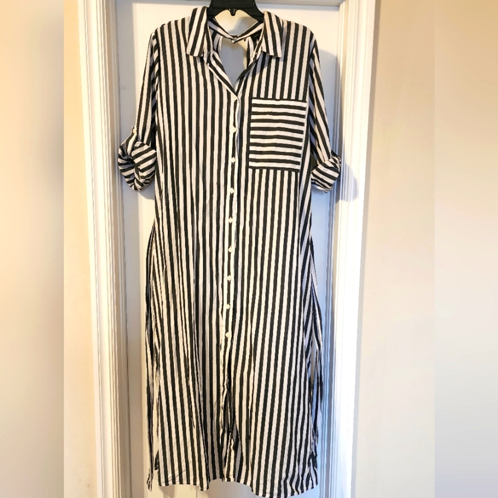 Long Striped Button Down Shirt Dress